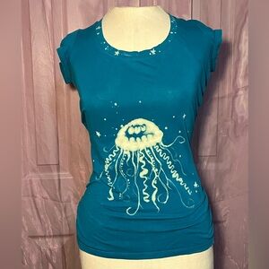 Teal Hand-Bleached Jellyfish Top